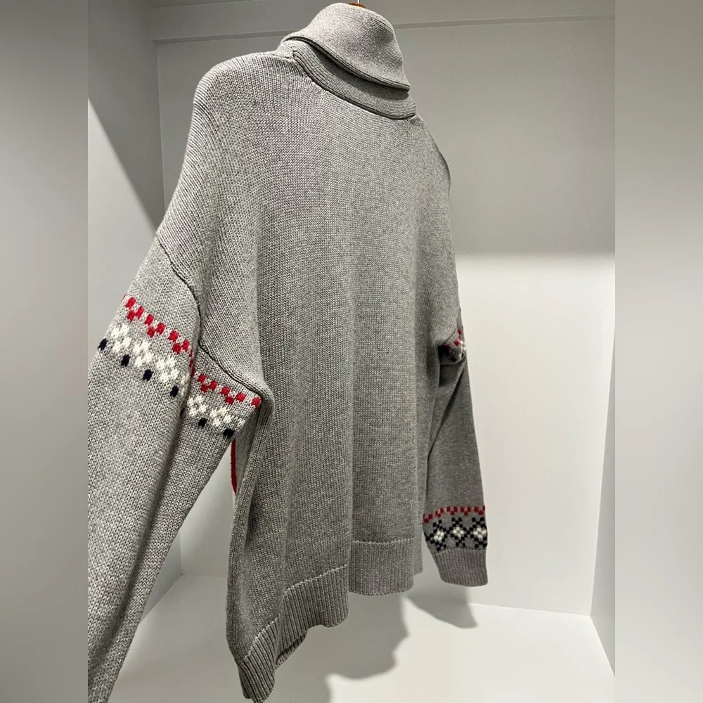 ModCloth Gray No Fox Given Fair Isle Zip-up Sweater - XS oversized cabincore - Picture 5 of 9
